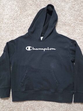 Champion Black Womens Hoodie with White Script Logo